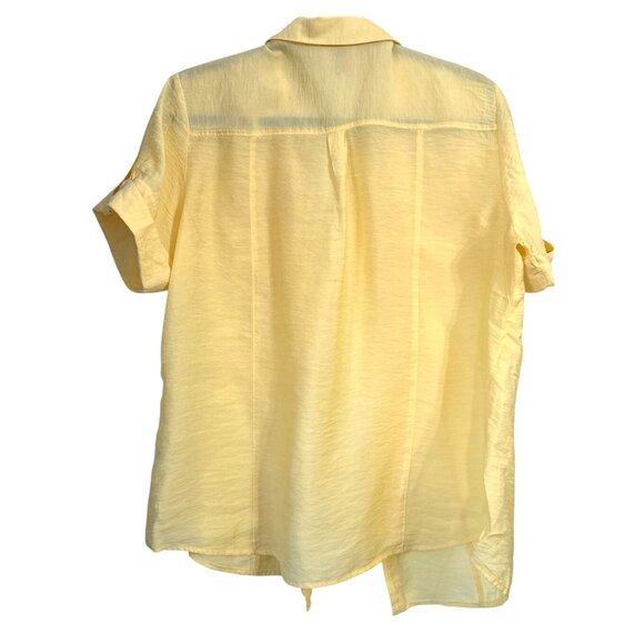 Roz & Ali Yellow Button-Down Blouse With Roll Tab Sleeves L - Picture 2 of 7